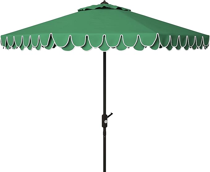 SAFAVIEH 9ft Outdoor Patio Umbrella, Round, Valance, Dark Green, Auto Crank Tilt, UV Resistant for Deck, Backyard, Poolside (PAT8006H) by SAFAVIEH