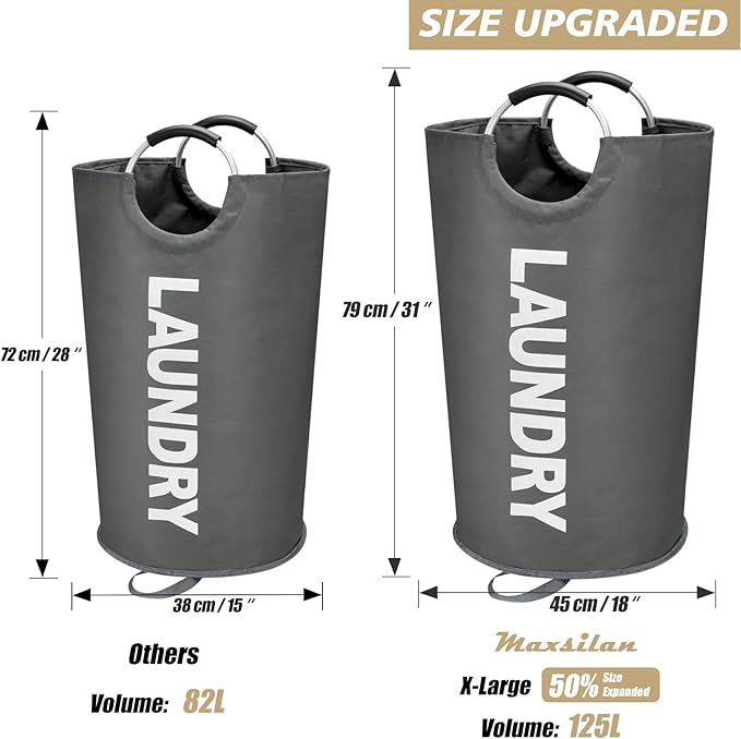 125L X-Large Laundry Basket, Freestanding Tall Clothes Hamper, Collapsible - Image 3