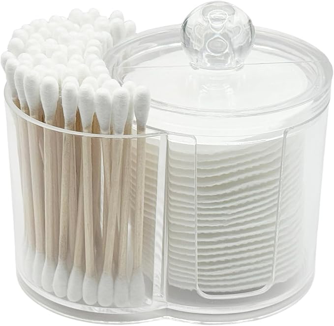Makeup Pad Holder with Lid and Cotton Swab Storage, Durable PS Canister by AkoSlale
