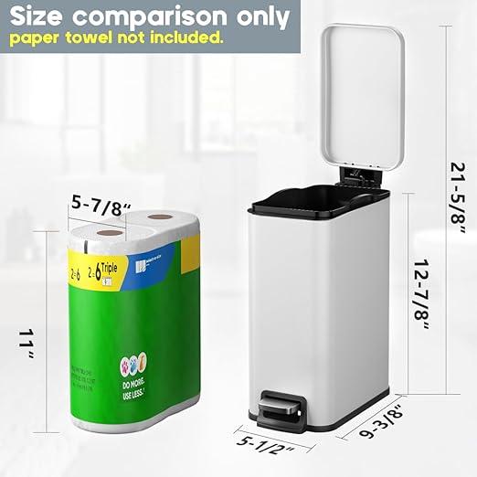Slim Bathroom Trash Can with Lid Soft Close, 1.6 Gallon Stainless Steel Garbage - Image 3