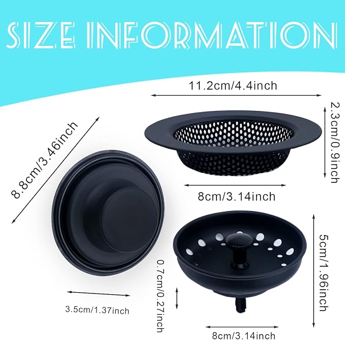 3 Pieces Kitchen Sink Stopper Strainer, 3 in 1 Kitchen Sink Basket Strainer - Image 2