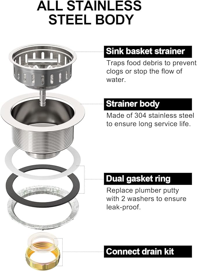 BOTEMY B9171 Kitchen Sink Drain 3 1/2 Inch Kitchen Sink Drain Strainer Assmebly - Image 5