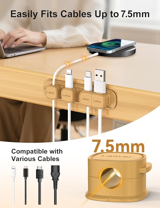 6 Pack Magnetic Cable Clips, Laitver Cord Organizer Holder Strong Adhesive Desk - Image 7