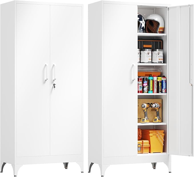 Yizosh Metal Garage Storage Cabinet with 2 Doors and 4 Adjustable Shelves - 71" Steel Lockable File Cabinet,Locking Tool Cabinets for Home,Office,Garage,Gym,School by Yizosh
