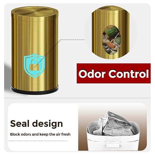 9 Liter/2.4 Gallon, Brass Small Trash can, Living Room, Bathroom，Restaurant - Image 3