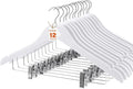 HOUSE DAY Wooden Hangers with Clips 12 Pack, Heavy Duty White Wood Pants Hanger by HOUSEDAY