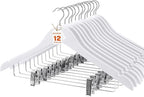 HOUSE DAY Wooden Hangers with Clips 12 Pack, Heavy Duty White Wood Pants Hanger by HOUSEDAY