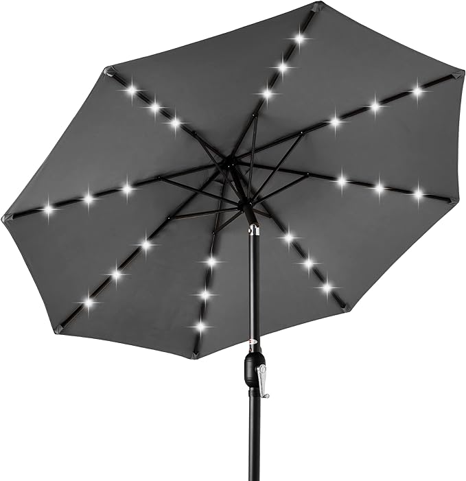 Best Choice Products 10ft Solar Polyester LED Lighted Patio Umbrella w/Tilt Adjustment and UV-Resistant Fabric by BestChoiceProducts