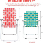 VINGLI Patio Lawn Webbed Folding Chairs Set of 2, Outdoor Beach Chair Portable Dining Chair for Yard, Garden (Red, Classic) - Image 3
