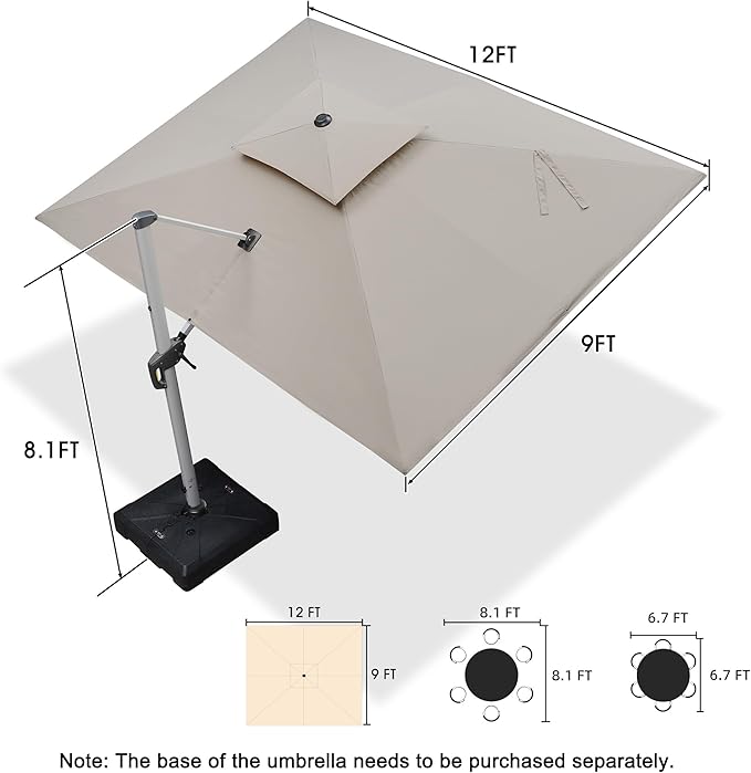 PURPLE LEAF 9' X 12' Patio Umbrella Outdoor Rectangle Umbrella Large Cantilever Umbrella Windproof Offset Heavy Duty Sun for Garden Deck Pool Patio, Beige - Image 8