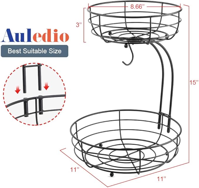 Auledio Iron 2-Tier Countertop Fruit Vegetables Basket Bowl Storage - Image 5