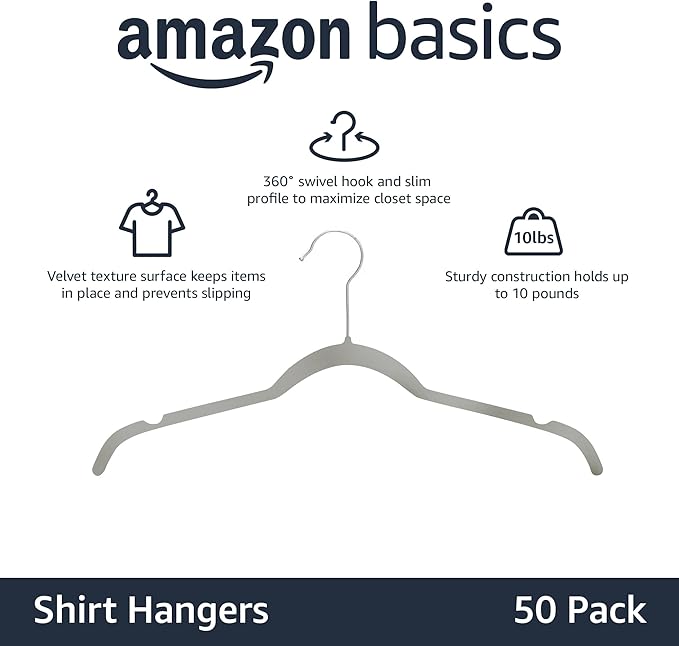 Amazon Basics Slim, Non-Slip Shirt Clothes Hangers - Image 2