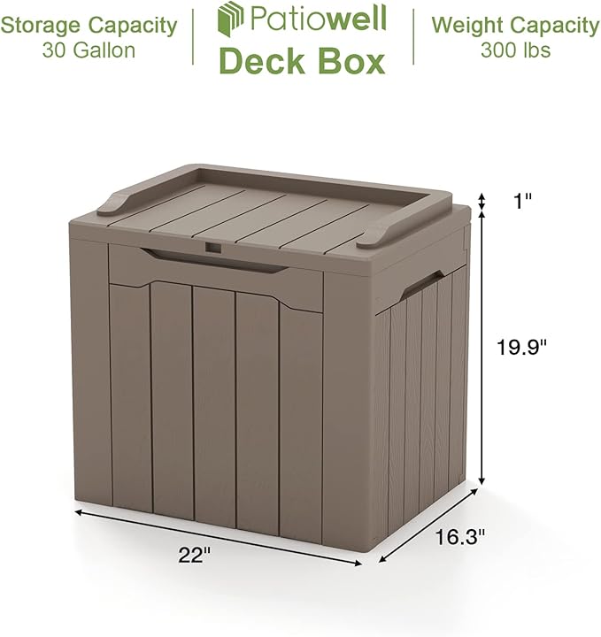 Patiowell 30 Gallon Resin Deck Box, Outdoor Storage Box for Patio Furniture, Deliveries, Pool Supplies,Waterproof and Lockable, Brown - Image 6