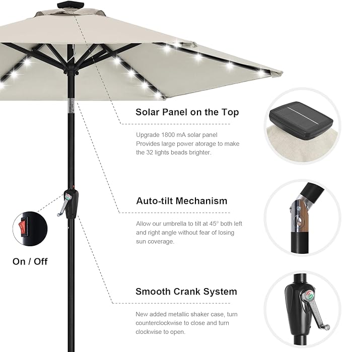 ABCCANOPY Durable Solar Led Patio Umbrellas with 32LED Lights 7.5FT (Light Beige) - Image 7