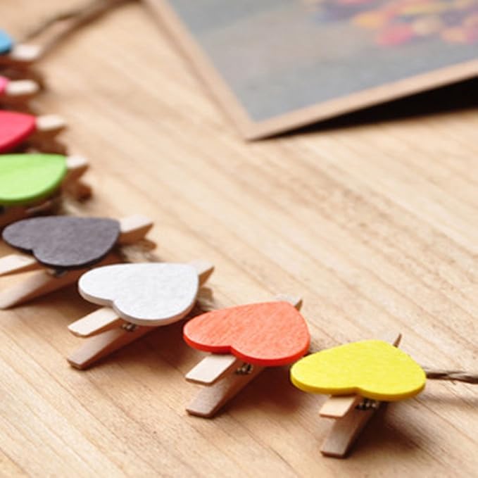 uxcell Card Photo Paper Love Heart Crafts Spring Pegs Mini Wooden Plastic Art - Image 5