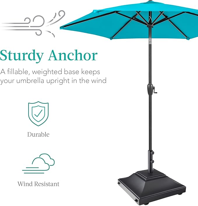 Best Choice Products Fillable Mobile Umbrella Base, Heavy Duty Base, Square Tiered Market Stand for Patio, Deck, Outdoor w/ 4 Wheels, 2 Locks, 2 Knobs, 120lb Capacity - Black - Image 3