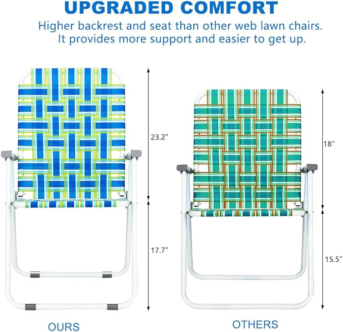 VINGLI Patio Lawn Webbed Folding Chairs 1 Piece, Outdoor Beach Chair Portable Dining Chair for Outdoor Yard, Garden (Blue, Classic) - Image 3