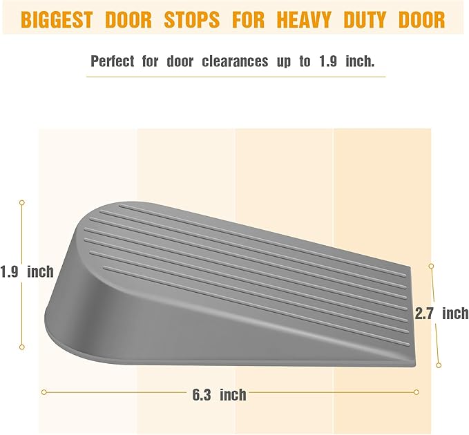 4 Pack Grey Extra Large Door Stopper, High 1.9 inches Big, Prevents Door Gaps & - Image 2