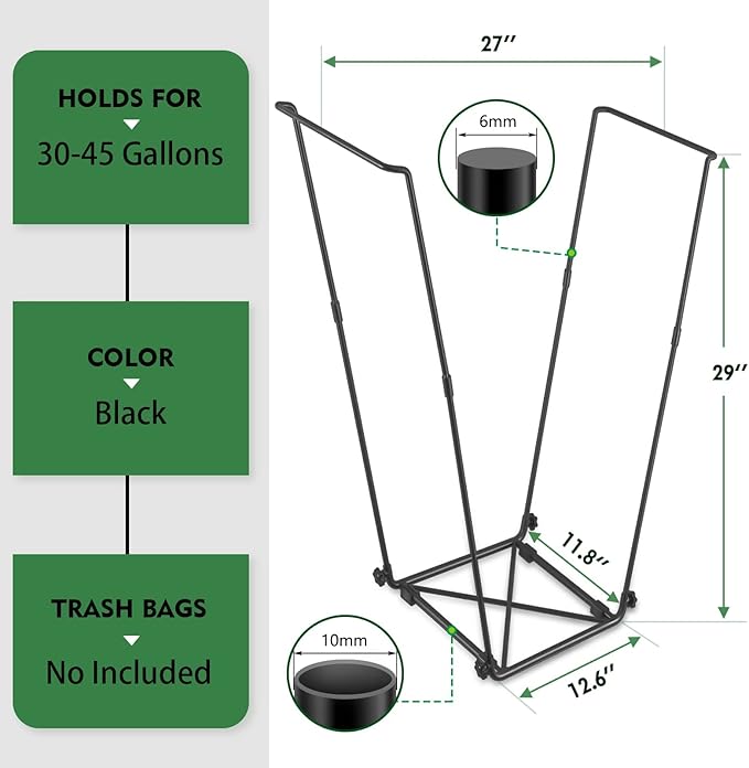 FEED GARDEN Trash Bag Holder, Outdoor Metal Leaf Bag Holder Stand, Garbage Bag - Image 3