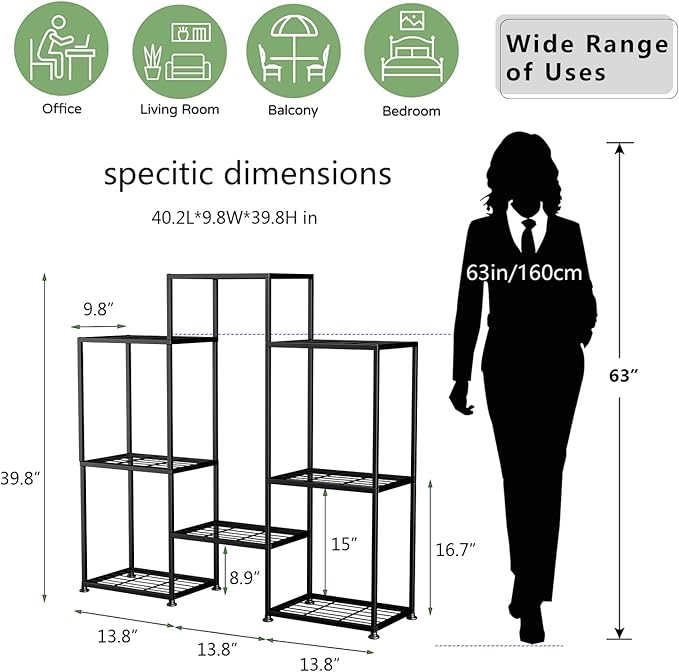Metal Plant Stand Indoor Metal Plant Stands Outdoor Tiered Plant Shelf for Multiple Plants, 4 Tiers 8 Potted Plant Rack Holder Garden Shelves Flower Stand for Living Room Patio Corner (8 Tiers-B) - Image 6