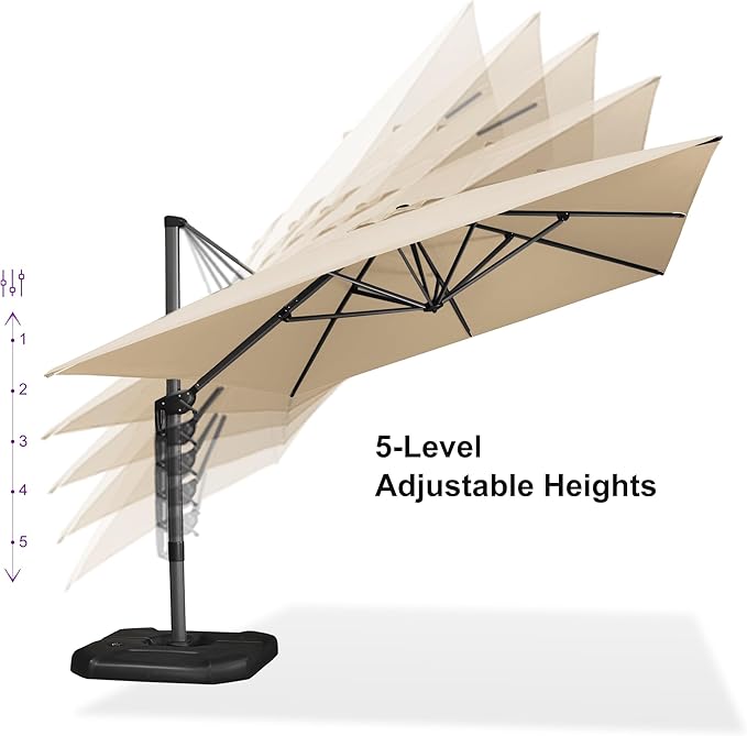 PURPLE LEAF 10'×13' Patio Umbrella with Base Included and Cover Outdoor Umbrella with Cover Extra Large Heavy Duty Cantilever Umbrella Beige - Image 4
