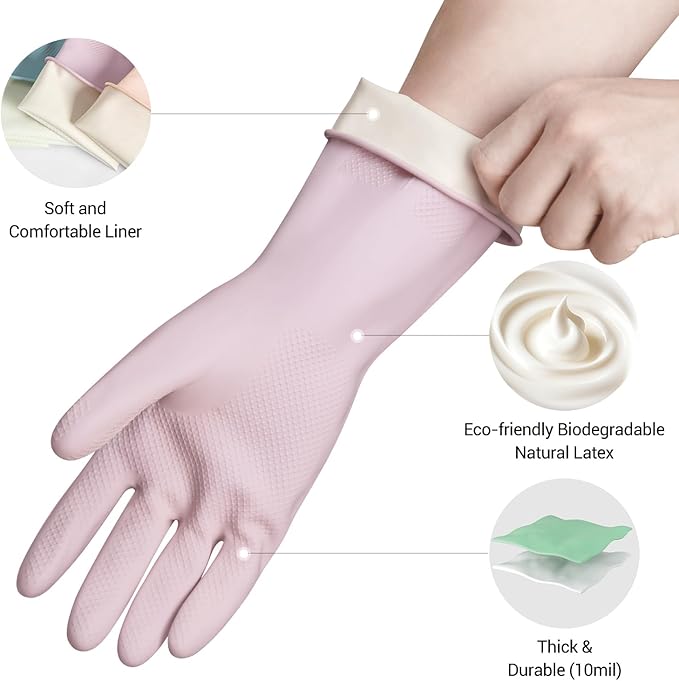 ThxToms 4 Pairs Reusable Rubber Gloves, 10mil Thick Heavy Duty Dishwashing & - Image 3
