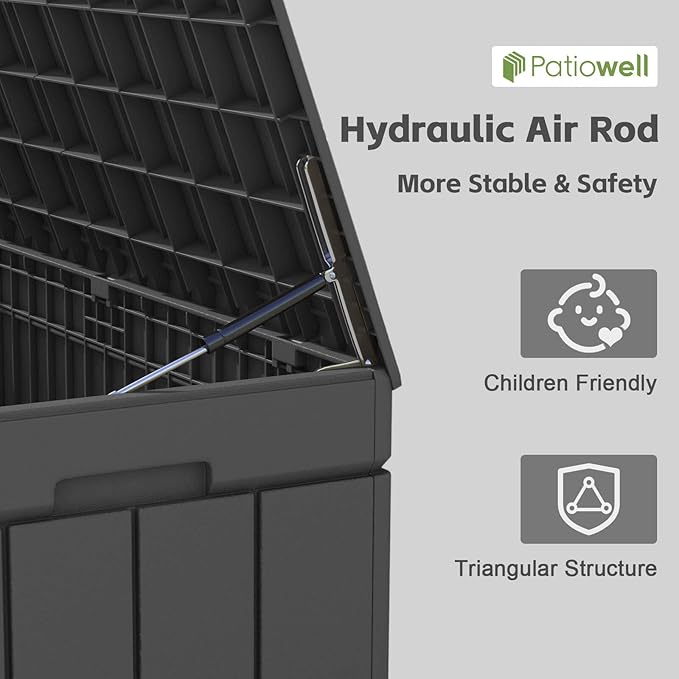 Patiowell 82 Gallon Resin Deck Box, Waterproof Large Wood Look Storage Box for Patio Furniture, Pool Accessories, Garden Tools and Sports Equipment, Lockable, Black - Image 5