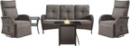 Belord 5 Piece Wicker Patio Furniture Set with 30" Propane Fire Pit Table, Outdoor Swivel Recliner Chairs with Adjustable Backrest & Footrest for Patio Conversation and Backyard Gathering by Belord