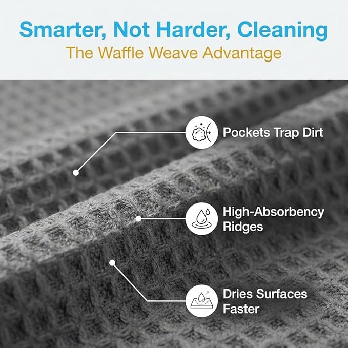 Waffle Weave Microfiber Towel, 12 x 12 inches, Barista Towels, Lint Free Cloth - Image 2