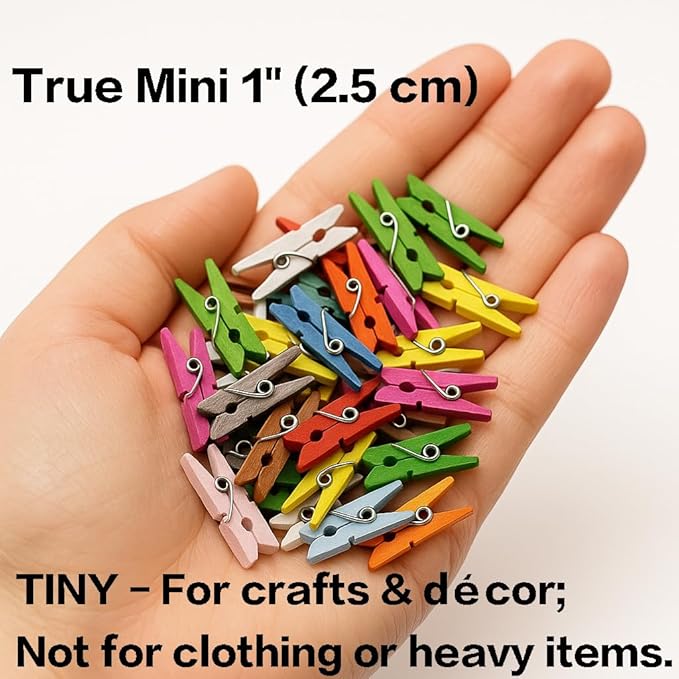 LWR CRAFTS Wooden Mini Clothespins 15 Colors 100 Per Pack 1" 2.5cm - Image 3