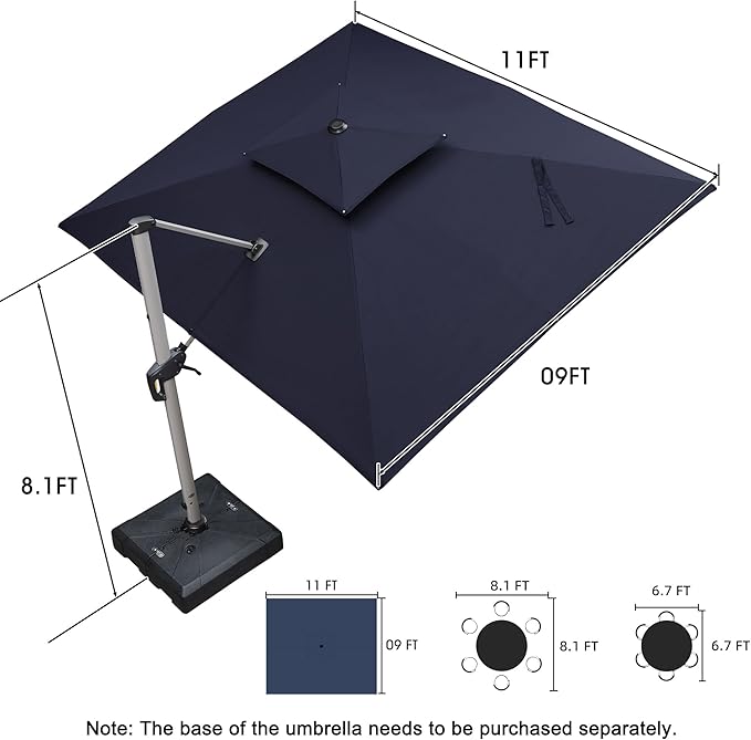 PURPLE LEAF 9' X 11' Patio Umbrella Outdoor Rectangle Umbrella Large Cantilever Umbrella Windproof Offset Heavy Duty Sun for Garden Deck Pool Patio, Navy Blue - Image 9