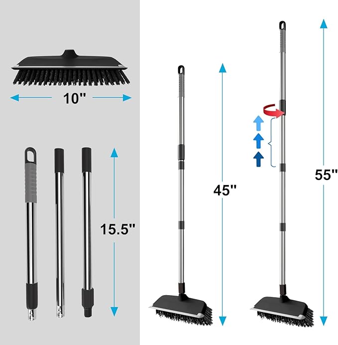 ITTAR Floor Scrub Brush with 55" Long Handle, Stainsless Steel Pole Heavy-Duty - Image 5