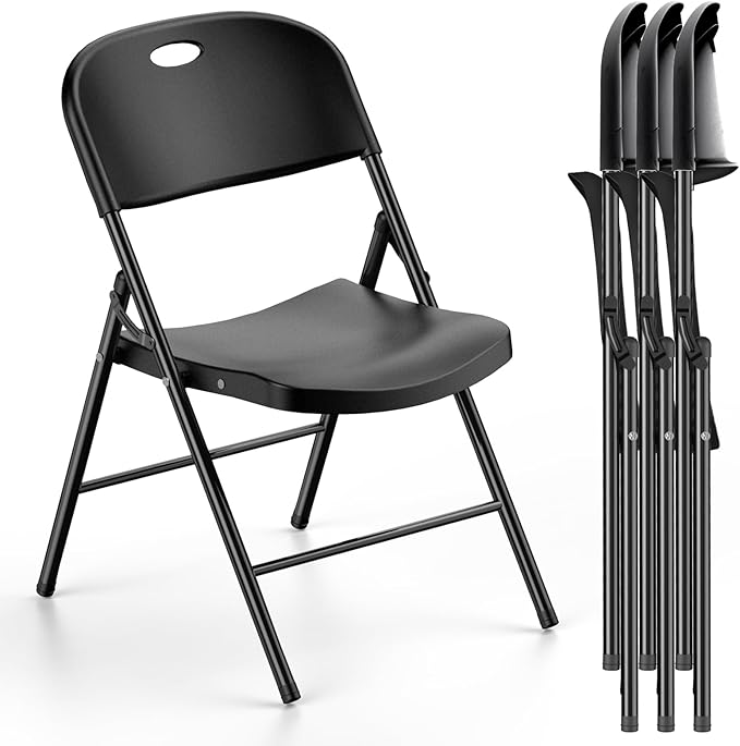 Nazhura 350 Weight Limit Heavy Duty Plastic Folding Chair with Reinfoced Steel Frame for Indoor and Outdoor, Wedding, Party, Restaurant, Meeting Room, Patio and Garden (Black, 4 Pack) by NazhuraGoodCompanionAtHome