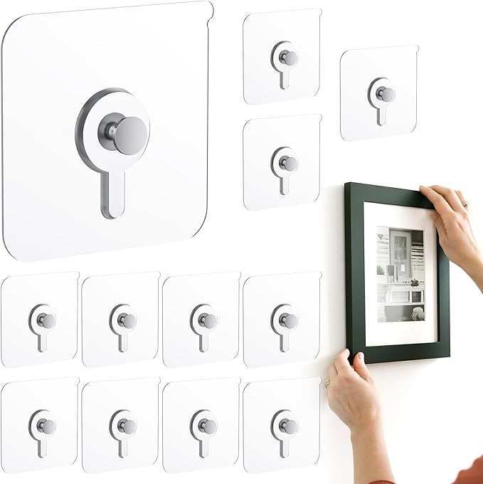 12 Pcs Picture Hangers without Nails, 20 Ibs Load Heavy Duty Self Picture by GCXIXPY