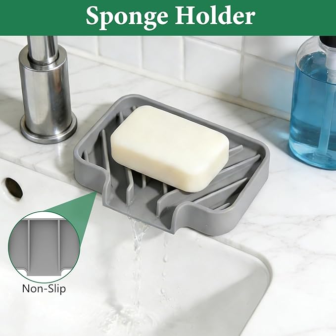 GUUKIN Sponge Holder for Kitchen Sink, 3.5"×5" Silicone Dish Drying Mat - Image 2