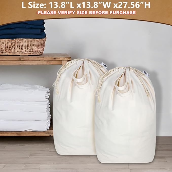 Canvas Laundry Bags with Handles & Square Base13.8"Lx13.8"Wx27.6"H, Large Heavy - Image 8