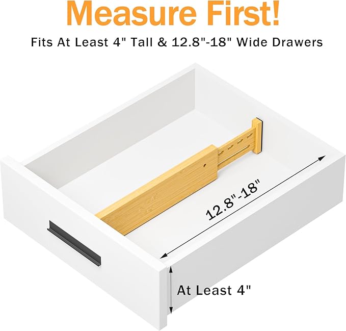 Bamboo Drawer Dividers 4" High, 12.8-18" Adjustable Drawer Organizers - Image 2