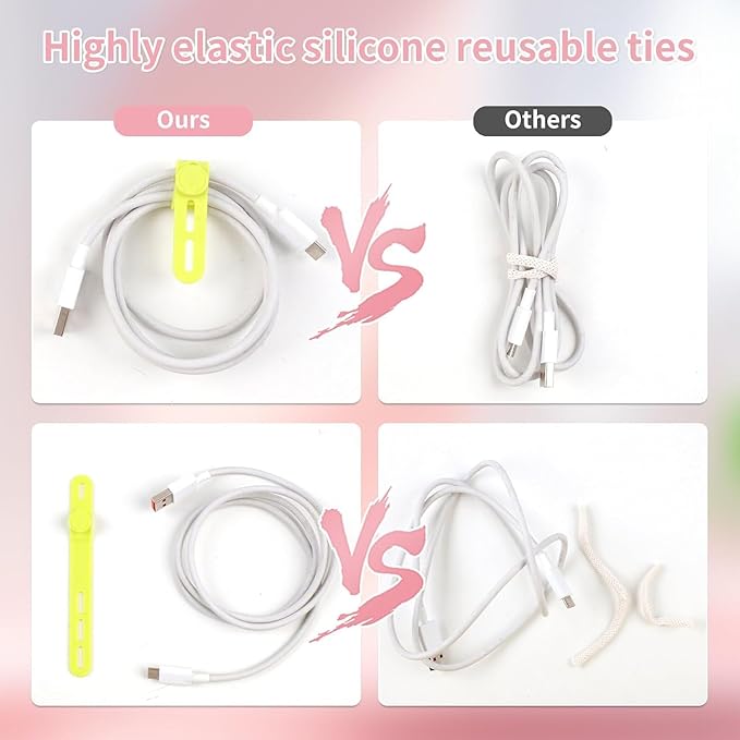 Oligei 100 Pcs Silicone Cable Ties, Cable Ties Reusable, High Elasticity Cord - Image 4