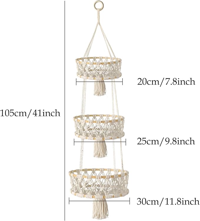 3 Tier Hanging Fruit Basket, Macrame Hanging Basket - Image 7