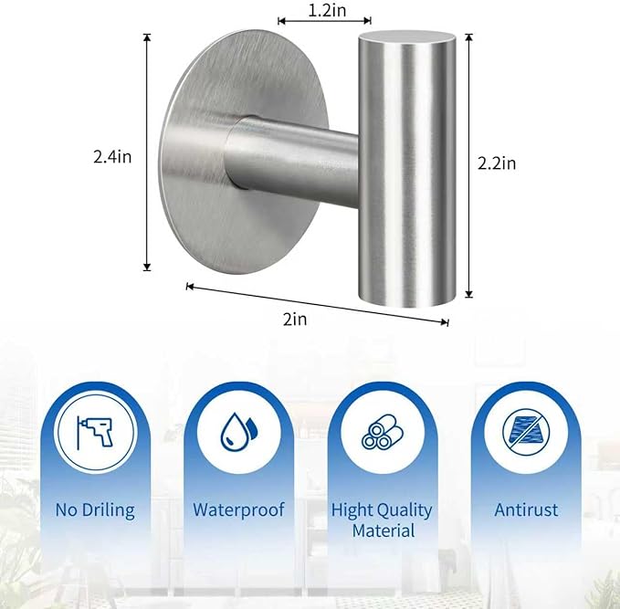 4 Pack Adhesive Hooks, Heavy Duty Adhesive Wall Hooks, Waterproof Stainless - Image 4