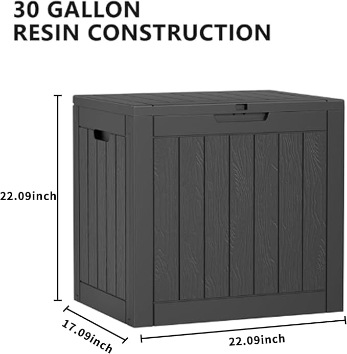 30 Gallon Outdoor Storage Box, Large Resin Deck Box for Patio Cushions, Garden Tools, Pool Accessories, Waterproof and Lockable Design, Storage Bench for Backyard & Deck(Black) - Image 2