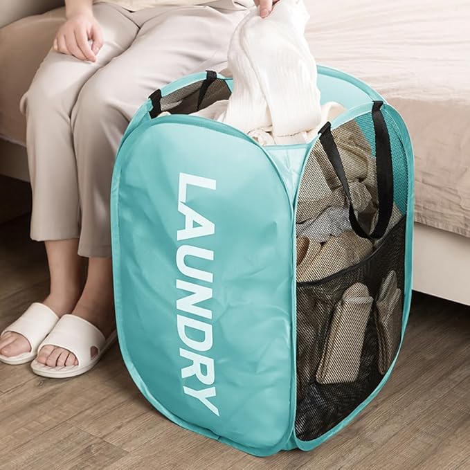 Larpur Pop Up Laundry Baskets, 2 Pack Mesh Laundry Hampers Collapsible Clothes - Image 4
