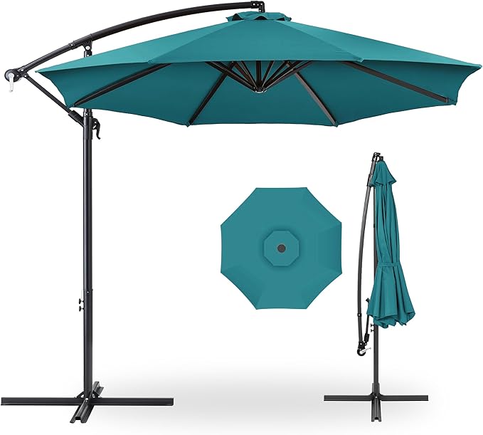 Best Choice Products 10ft Offset Cantilever Hanging Market Patio Umbrella, 8 Sturdy Ribs, Easy Adjustment - Cerulean by BestChoiceProducts