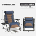Zero Gravity Chair Set of 4 Oversized Padded Recliner with Adjustable Headrest & Cup Holder - 600D Oxford Folding Lounge Chair for Outdoor Camping, Patio, Poolside (Brown & Blue) - Image 3