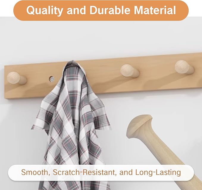 5Pcs Wooden Pegs Shaker Coat Hooks Screw-in Wall Rack Pegs - Image 5