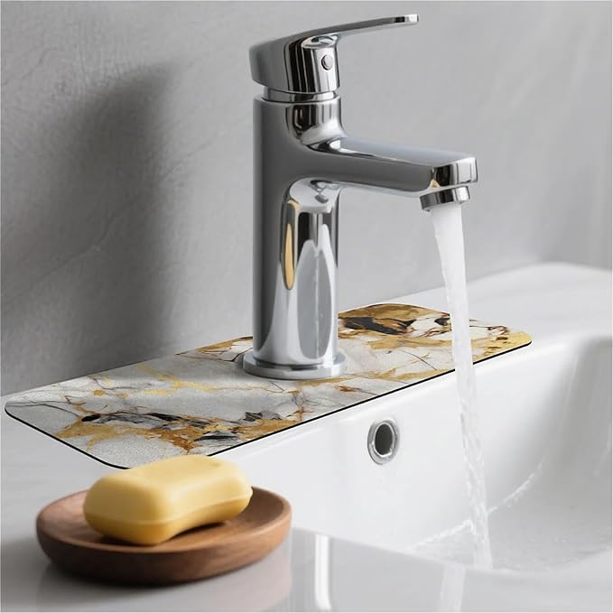 Kitchen Sink Splash Guard，Abstract marble gold Faucet Mat Sink Gadgets-Super - Image 2
