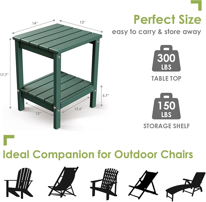 GREENVINES Outdoor Rocking Chair Set | 3-Piece | 2 Rocking Chairs with 1 Side Table | Porch Rocker | HDPE Plastic | Forest | Patio Furniture Sets | High Back | Big & Tall | Ladder Back - Image 5