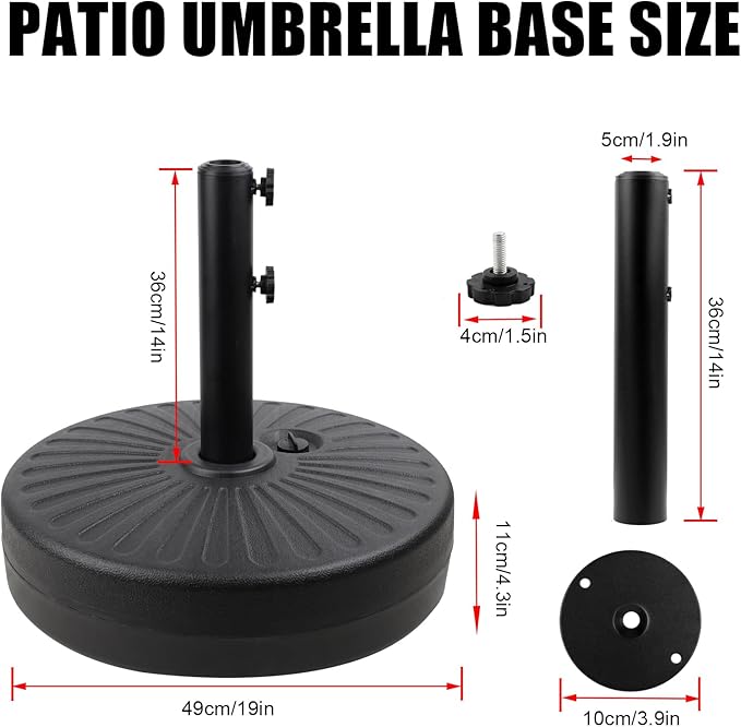 50LBS Round Umbrella Base Water Filled with Steel Umbrella Holder, Heavy Duty Fillable Umbrella Base Stand for Outdoor, Patio, Lawn, Garden (Black) (Stripes) - Image 4