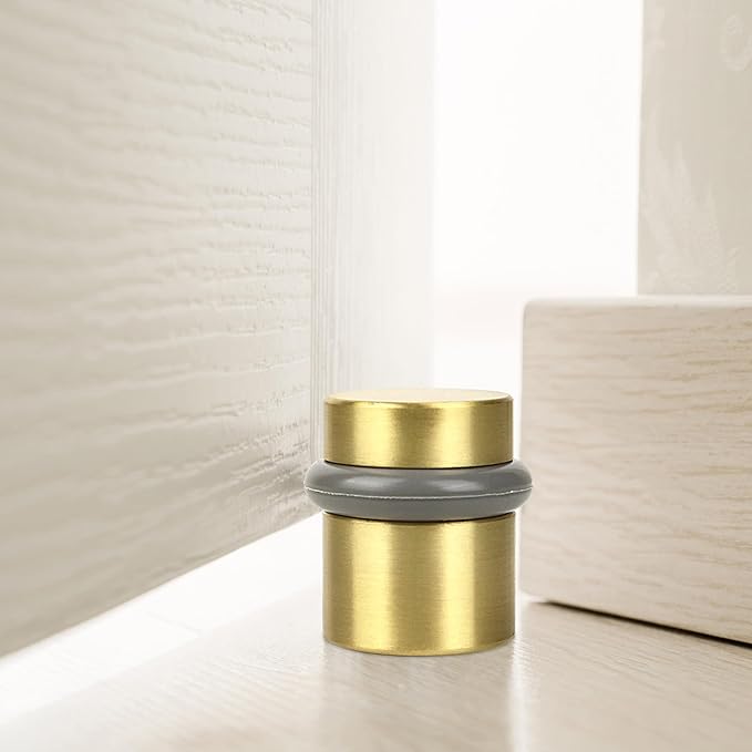 Design House Modern Cylindrical Door Stop – Satin Brass Floor Rubber Bumper - Image 6