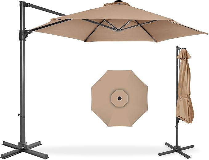 Best Choice Products 10ft Offset Cantilever Hanging Market Patio Umbrella, Smooth 360° Rotation, 8 Sturdy Ribs, Easy Adjustment - Tan by BestChoiceProducts